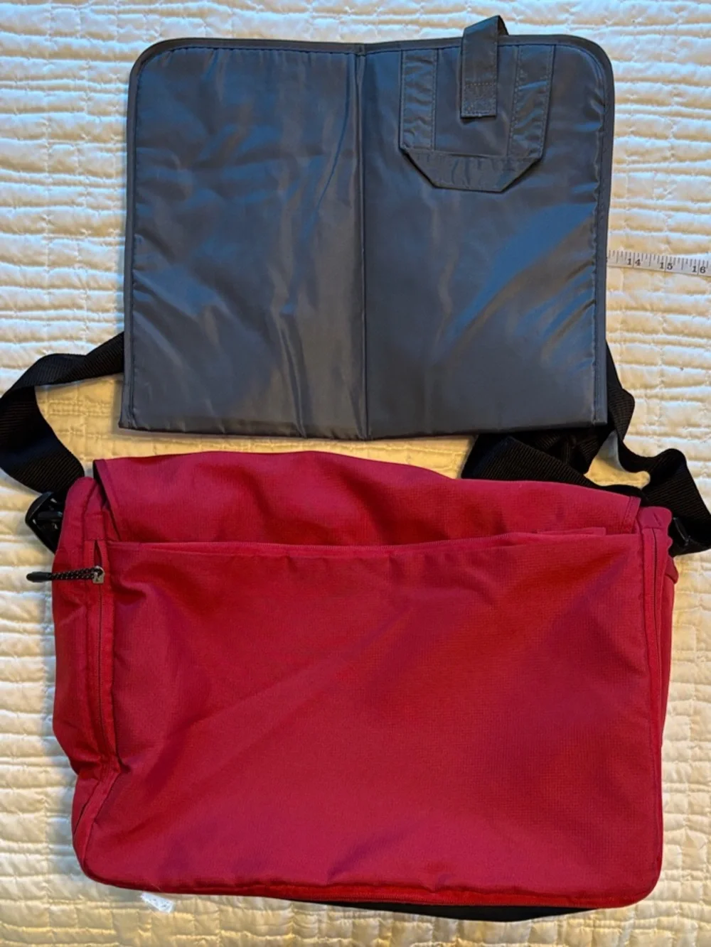 Columbia Red Baby Bag with Black Strap
